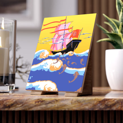 Golden Seas and Whimsical Dreams Ceramic Tile