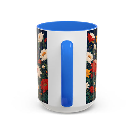 🌺🐦 The Enchanted Birdcage Garden Colorful Mug – Art Deco Floral Fantasy