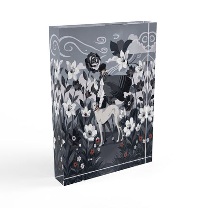 🖤🐕 The Lady Of The Midnight Hound Acrylic Art Block – Art Deco Fashion Whimsy