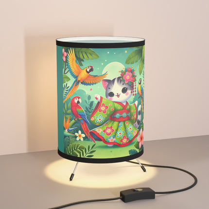 Parrot Dance of the Geisha Kitten Tripod Lamp