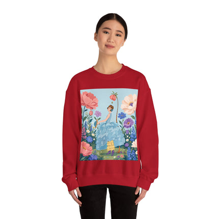 🌸🩵 The Blue Ruffle Garden Crewneck Sweatshirt – Art Deco Floral Whimsy