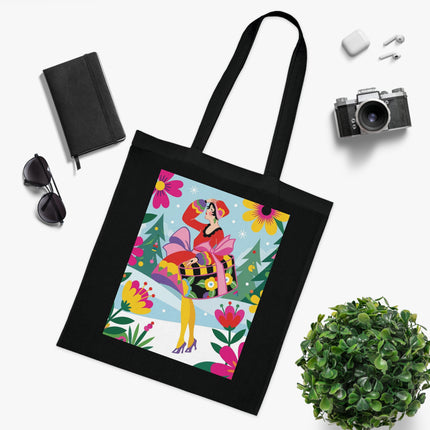 🎄🌺 Christmas In The Winter Garden Cotton Tote Bag – Art Deco Holiday Whimsy