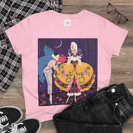 🌹🌙 The Queen Of The Midnight Roses Cotton Tee – Art Deco Garden Fantasy