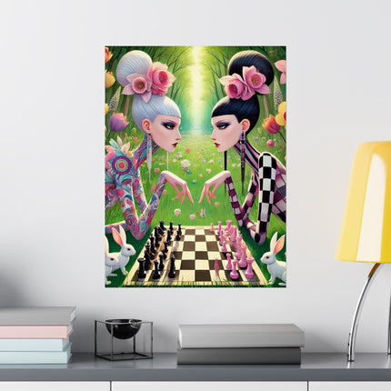 ♟️🌸 Spring Gambit: A Fairy’s Move Matte Vertical Poster – Whimsical Chess & Spring Magic