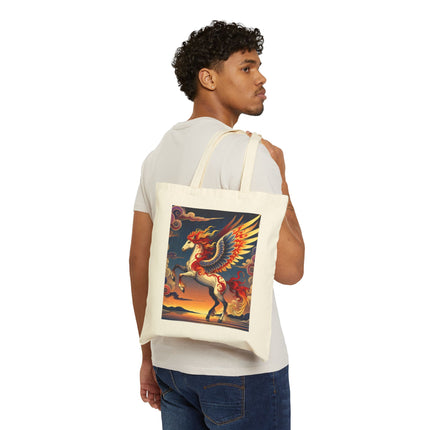 Flame-Winged Horse at Sunset Cotton Canvas Tote Bag