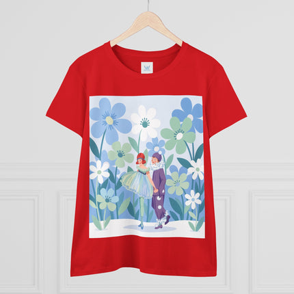 🌸🎭 The Little Dancers In The Flower Garden Cotton Tee – Art Deco Floral Whimsy