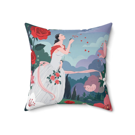 🌹💌 The Garden Of Blown Kisses Square Pillow – Art Deco Floral Romance