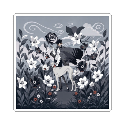 🖤🌸 The Greyhound Floral Promenade Kiss-Cut Stickers – Art Deco Monochrome Fashion