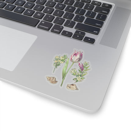 Tulip, two Branches of Myrtle and two Shells by Maria Sibylla Merian Kiss-Cut Stickers (4 Sizes)