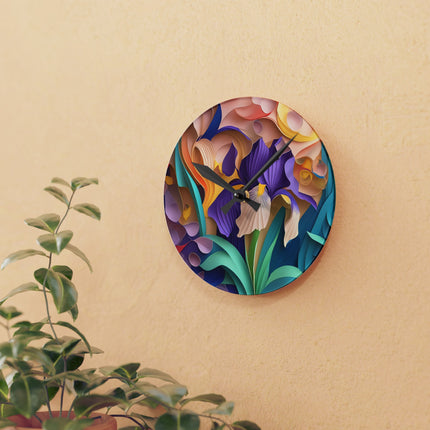 The Elegant Iris Flower Acrylic Wall Clock, Round and Square