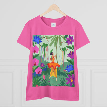 🌺🦜 The Tropical Garden Serenade Cotton Tee – Colorful Art Deco Fantasy