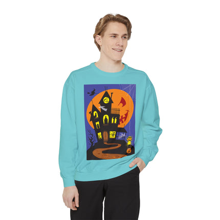 Halloween Night at the Haunted House Unisex Garment-Dyed Sweatshirt