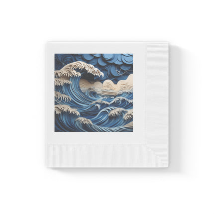 Dramatic Ocean with Crashing Waves White Coined Napkins