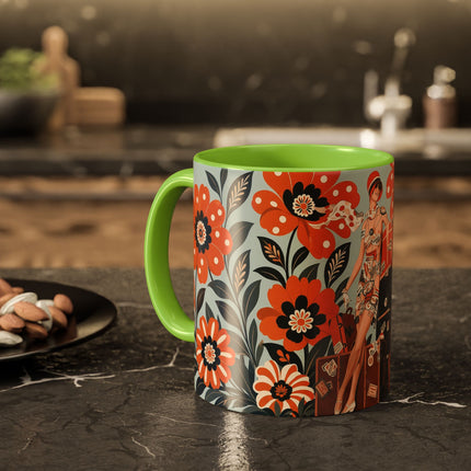 🧳🌼 The Grand Floral Voyage Colorful Mug – Art Deco Travel Elegance