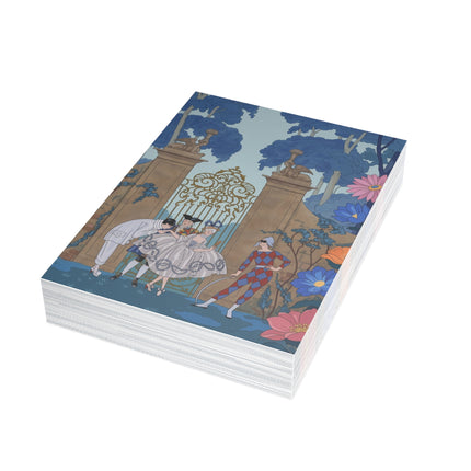 🎭🌸 The Harlequin Garden Gathering Greeting Card – Art Deco Masquerade Elegance