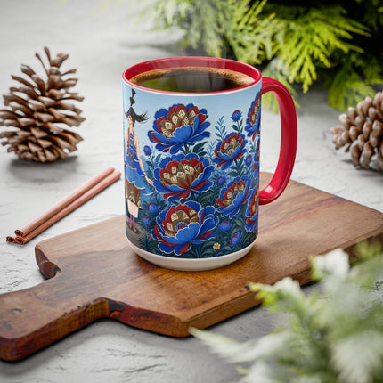 💙🌺 The Sapphire Blossom Garden Dancer Colorful Mug – Art Deco Fashion Fantasy