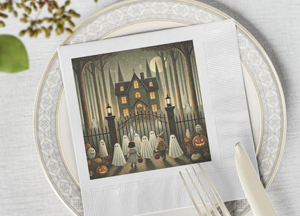 Ghostly Welcome – A Halloween Night White Coined Napkins