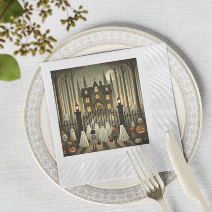 Ghostly Welcome – A Halloween Night White Coined Napkins