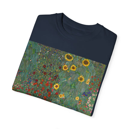 Farm Garden with Sunflowers by Gustav Klimt Unisex Garment-Dyed T-shirt