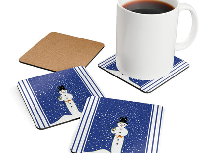 Snowman in Falling Snow Corkwood Coaster Set