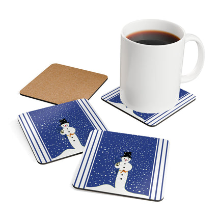 Snowman in Falling Snow Corkwood Coaster Set
