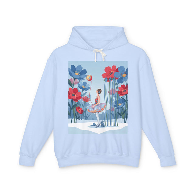 🌸❄️ Winter Flower Girl Unisex Lightweight Hooded Sweatshirt – Art Deco Floral Fantasy