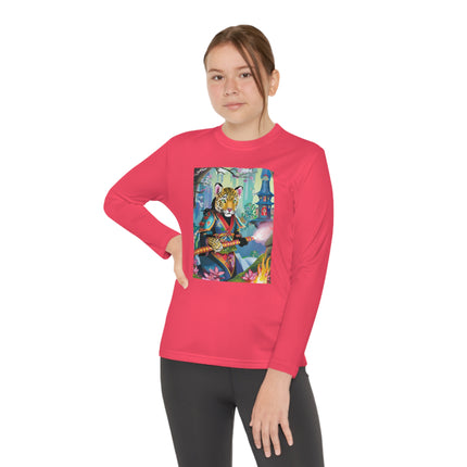 Cyberpunk Leopard Youth Long Sleeve Competitor Tee – Neon Magic & Futuristic Adventure