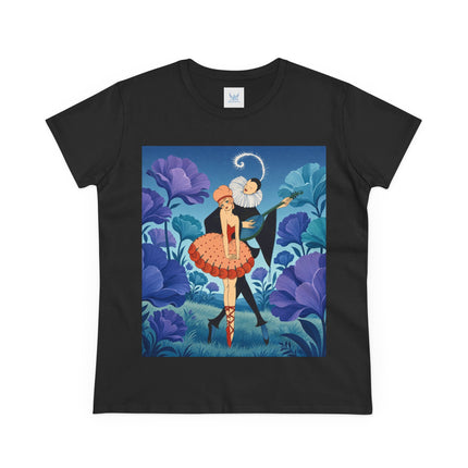 🎭🌺 The Garden Duet Cotton Tee – Art Deco Musical Whimsy