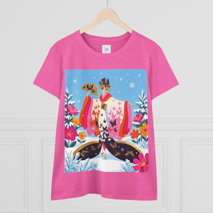 🦋❄️ Butterflies In The Snow Cotton Tee – Art Deco Japanese Floral Fantasy