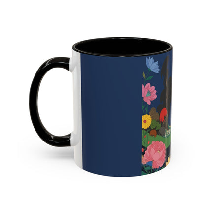 The Lady And The Crimson Moonbird Colorful Mugs – Art Deco Whimsical Garden Elegance