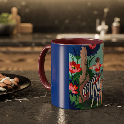 The Lady Of The Scarlet Bow Colorful Mugs – Art Deco Botanical Archer Elegance