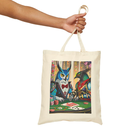 Cyberpunk Owl & Raven Cotton Canvas Tote Bag