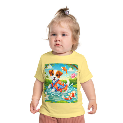 Koi Pond Puppy Baby T-Shirt – Playful Splashes & Serene Beauty