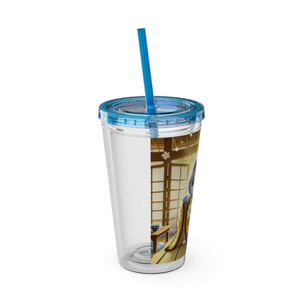Playful Kitten in the Tea Room Sunsplash Tumbler with Straw, 16oz