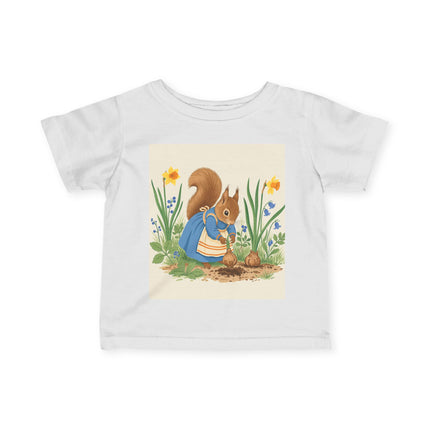 🐿️🌼 The Little Spring Garden Squirrel Infant Fine Jersey Tee – Whimsical Woodland Charm