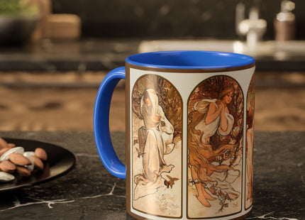The Seasons by Alphonse Maria Mucha Colorful Mugs (11oz, 15oz)