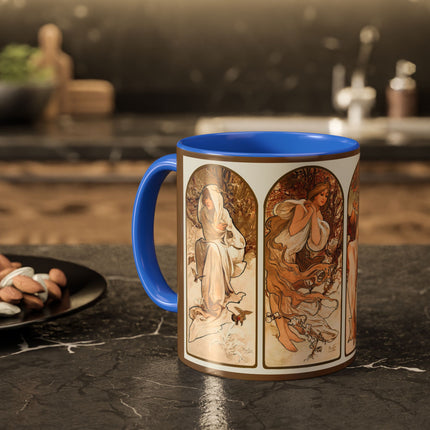 The Seasons by Alphonse Maria Mucha Colorful Mugs (11oz, 15oz)