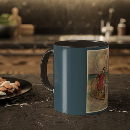 Rita Rides on the Dolphin by Warwick Goble Colorful Mugs, 11oz