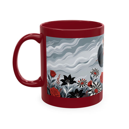 ☂️🌹 The Lady In The Windy Rose Garden Ceramic Mug – Art Deco Fashion Whimsy