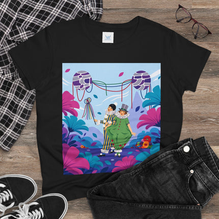 🎭🌸 The Garden Masquerade Cotton Tee – Art Deco Floral Whimsy