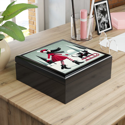 Red Sled & Curious Cats Jewelry Box