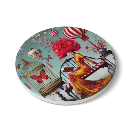 Reading In A Painted Garden Ceramic Coaster