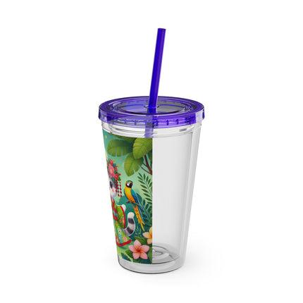 Parrot Dance of the Geisha Kitten Sunsplash Tumbler with Straw, 16oz