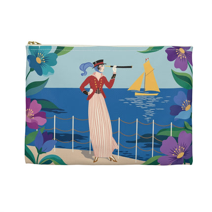 🌊🔭 The Lady Of The Seaside Lookout Accessory Pouch – Art Deco Nautical Adventure