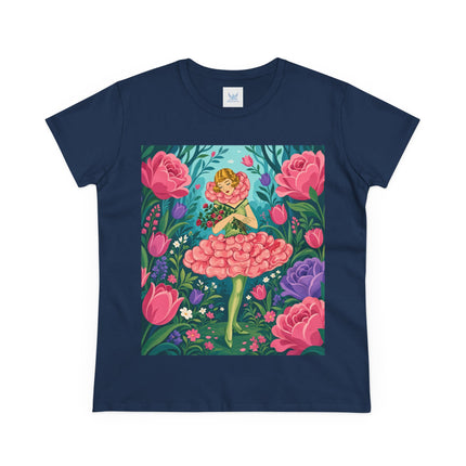 🌹🩰 The Rose Garden Dancer Cotton Tee – Art Deco Floral Whimsy