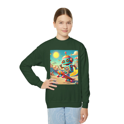 Skate Park Robot Youth Crewneck Sweatshirt – Energy, Motion & Retro-Futuristic Fun