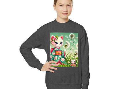 Geisha Kitten and the Dandelion Wish Youth Crewneck Sweatshirt