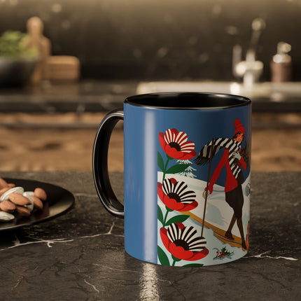 🎿🎄 The Christmas Holly Skier Colorful Mug – Whimsical Holiday Fantasy