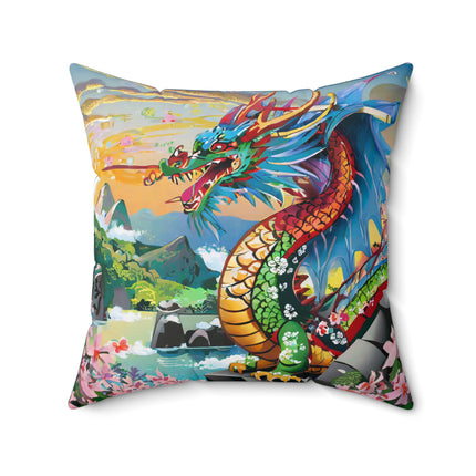 Chinese Dragon Spun Polyester Square Pillow