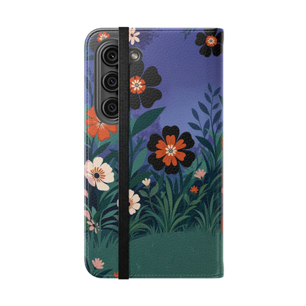 🌺🐈 The Lady Of The Midnight Garden Cat Flip Case – Art Deco Floral Fantasy